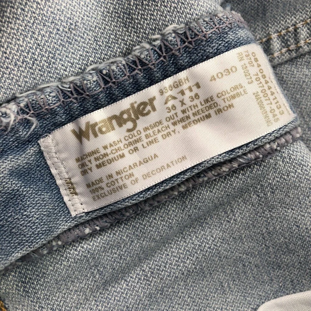 Wrangler Jeans Mens 36x34 Blue Light Wash Slim Straight Denim Cowboy Cut 936